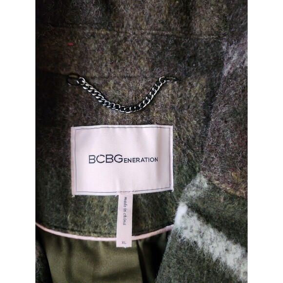 BCBGeneration Preppy Plaid Mid-length Coat Womens XL Forest Moss Green Academia - Picture 6 of 10
